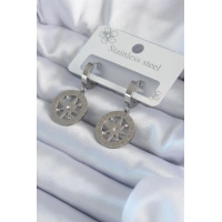 316L Çelik Gümüş Renk Kutup Yıldızı Model Zirkon Taş İşleme Detay Kadın Küpe