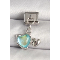 316L Çelik Gümüş Renk Mavi Mineli Kalp Model Nomination Charm