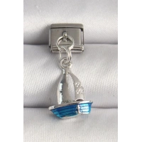 316L Çelik Gümüş Renk Mavi Yelkenli Model Nomination Charm