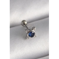 316L Çelik Gümüş Renk Mavi Zirkon Taşlı Tragus Piercing