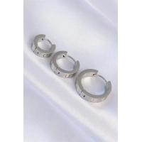 316L Çelik Gümüş Renk Model 3lü Halka Küpe
