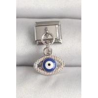 316L Çelik Gümüş Renk Nazar Boncuk Detaylı Göz Model Nomination Charm