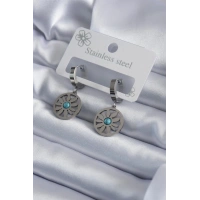 316L Çelik Gümüş Renk Papatya Model Mavi Taş Detay Kadın Küpe