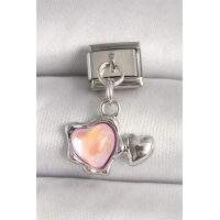 316L Çelik Gümüş Renk Pembe Mineli Kalp Model Nomination Charm