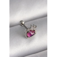 316L Çelik Gümüş Renk Pembe Mineli Kalp Zirkon Taş Detaylı Taç Tragus Piercing