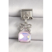 316L Çelik Gümüş Renk Pembe Zirkon Taşlı Çanta Model Nomination Charm