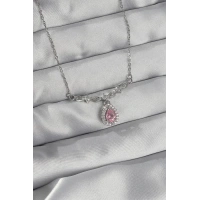 316L Çelik Gümüş Renk Pembe Zirkon Taşlı Damla Kolye