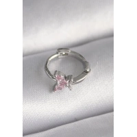 316L Çelik Gümüş Renk Pembe Zirkon Taşlı Kelebek Model Tragus Piercing