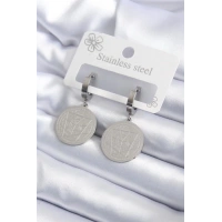 316L Çelik Gümüş Renk Pentagram İşleme Model Kadın Küpe