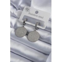 316L Çelik Gümüş Renk Pentagram Yıldızı İşleme Kadın Küpe