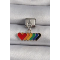 316L Çelik Gümüş Renk Renkli Sallantı Kalp Model Nomination Charm