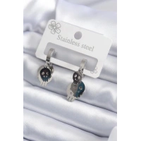 316L Çelik Gümüş Renk Sallantı Kuru Kafa Model Kadın Küpe