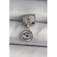 316L Çelik Gümüş Renk Sallantı Zirkon Taşlı Göz Model Nomination Charm