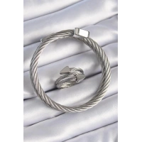 316L Çelik Gümüş Renk Sarmal Model Erkek Bileklik Yüzük Kombini