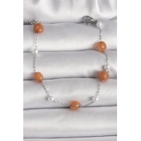 316L Çelik Gümüş Renk Turuncu Doğaltaş Model İnci Detay Kadın Bileklik