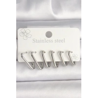 316L Çelik Gümüş Renk Üçgen Model Kadın Küpe Seti