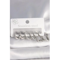 316L Çelik Gümüş Renk Yarım Halka Yıldız Model Kadın Küpe Seti