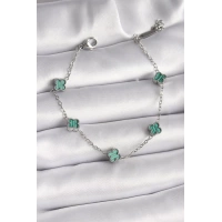 316L Çelik Gümüş Renk Yeşil Baby Boy Yonca Model Kadın Bileklik