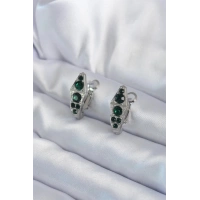 316L Çelik Gümüş Renk Yeşil Kristal Taş İşleme Yılan Model Kadın Küpe