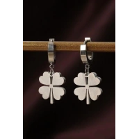 316L Çelik Gümüş Renk Yonca Küpe