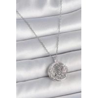 316L Çelik Gümüş Renk Zincir Ay Güneş Model Zirkon Taş Detay Kadın Kolye