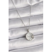 316L Çelik Gümüş Renk Zincir Beyaz Sedefli Gün Batımı Model Kadın Kolye