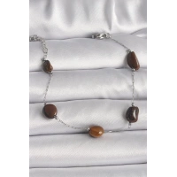 316L Çelik Gümüş Renk Zincir Kahverengi Doğaltaş Model Kadın Bileklik