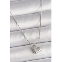 316L Çelik Gümüş Renk Zincir Kalp Figür Kadın Kolye