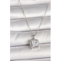 316L Çelik Gümüş Renk Zincir Kare Zirkon Taşlı Kadın Kolye