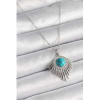 316L Çelik Gümüş Renk Zincir Mavi Boncuklu Zirkon Taşlı Kadın Kolye