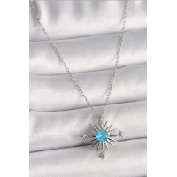 316L Çelik Gümüş Renk Zincir Mavi Taş Detaylı Kuzey Yıldızı Model Kadın Kolye