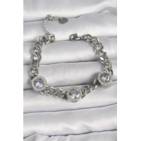 316L Çelik Gümüş Renk Zincir Model Zirkon Taşlı İşleme Detaylı Kadın Bileklik