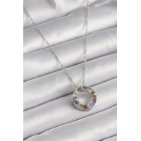 316L Çelik Gümüş Renk Zincir Renkli Zirkon Taşlı Xoxo Model Kadın Kolye