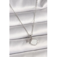 316L Çelik Gümüş Renk Zincir Sallantı Beyaz Mineli Deniz Kabuğu Zirkon Taşlı Deniz Yıldızı Figür Kadın Kolye