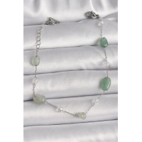 316L Çelik Gümüş Renk Zincir Yeşil Doğal Taş Kadın Bileklik