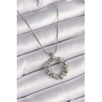 316L Çelik Gümüş Renk Zincir Zirkon Taş Detaylı Bombeli Halka Model Kadın Kolye