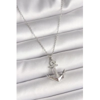 316L Çelik Gümüş Renk Zincir Zirkon Taş Detaylı Çapa Model Kadın Kolye