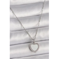316L Çelik Gümüş Renk Zincir Zirkon Taşlı Beyaz Mineli Kalp Model Kadın Kolye