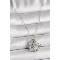 316L Çelik Gümüş Renk Zincir Zirkon Taşlı Kalp Figür Gül Detay Kadın Kolye