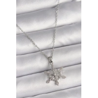 316L Çelik Gümüş Renk Zincir Zirkon Taşlı Kar Tanesi Model Kadın Kolye