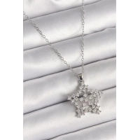 316L Çelik Gümüş Renk Zincir Zirkon Taşlı Kar Tanesi Model Kadın Kolye