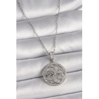 316L Çelik Gümüş Renk Zincir Zirkon Taşlı Lotus Model Kadın Kolye