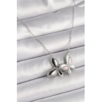 316L Çelik Gümüş Renk Zincir Zirkon Taşlı Renkli Kelebek Model Kadın Kolye