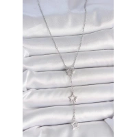 316L Çelik Gümüş Renk Zincir Zirkon Taşlı Yıldız Y Model Kadın Kolye