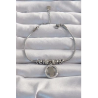 316L Çelik Gümüş Renk Zirkon Taş Aksesuarlı Fatma Ana Eli Bileklik