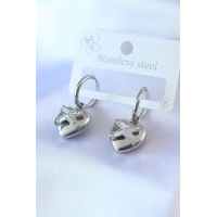 316L Çelik Gümüş Renk Zirkon Taş Detay Kalp Model Kadın Küpe