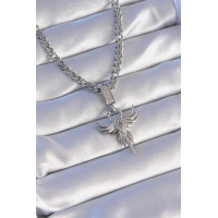 316L Çelik Gümüş Renk Zirkon Taşlı Anka Kuşu Model Kolye