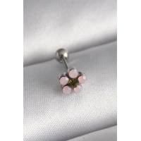 316L Çelik Gümüş Renk Zirkon Taşlı Çiçek Tragus Piercing