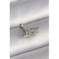 316L Çelik Gümüş Renk Zirkon Taşlı Dal Tragus Piercing