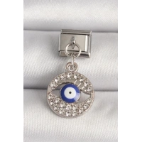316L Çelik Gümüş Renk Zirkon Taşlı Göz Model Nazar Boncuk Detay Nomination Charm